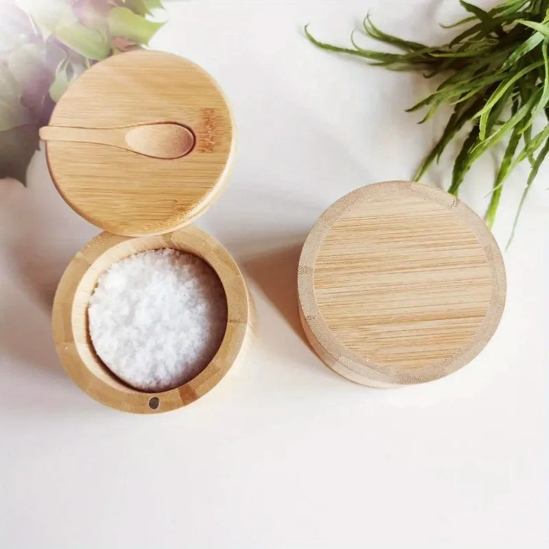 Ensemble de pots à épices et condiments en bambou – Boîtes de rangement en bois pour sel, poivre et sucre avec couvercle