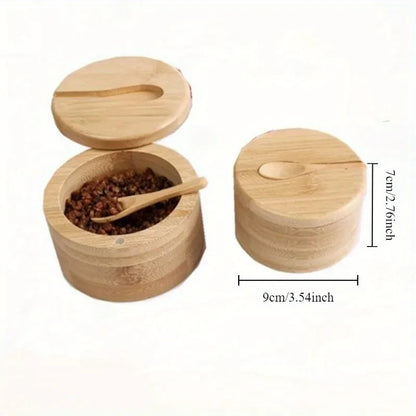 Ensemble de pots à épices et condiments en bambou – Boîtes de rangement en bois pour sel, poivre et sucre avec couvercle