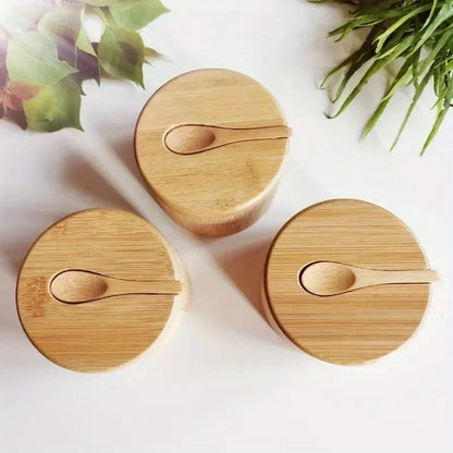 Ensemble de pots à épices et condiments en bambou – Boîtes de rangement en bois pour sel, poivre et sucre avec couvercle