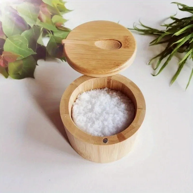 Ensemble de pots à épices et condiments en bambou – Boîtes de rangement en bois pour sel, poivre et sucre avec couvercle